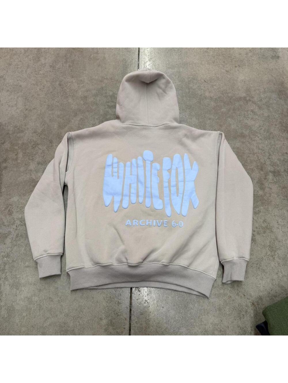 white fox archive 6.0 grey and blue spell out hoodie size medium
